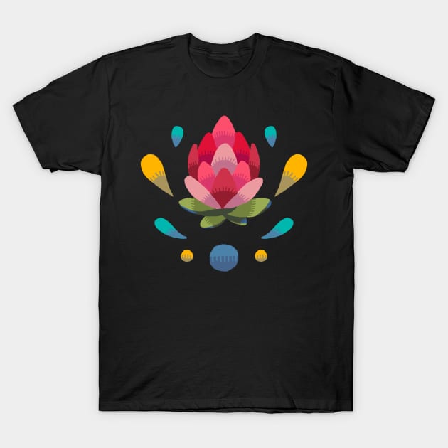 Dark Open Simple Protea Bud Stamp T-Shirt by maak and illy